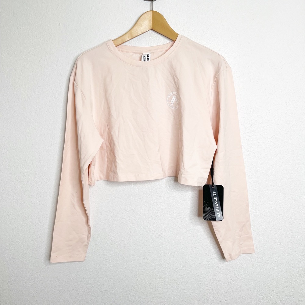 Alphalete Women Dynasty LS Crop Tee Blush Pink Long Sleeve AA2-WDLSCT-BL101 M